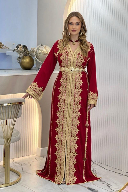 Luxurious Moroccan Caftan with Gold Embroidery - Perfect for Special Occasions