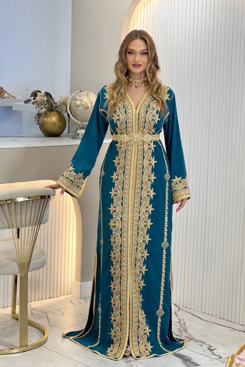 Luxurious Moroccan Caftan with Gold Embroidery - Perfect for Special Occasions