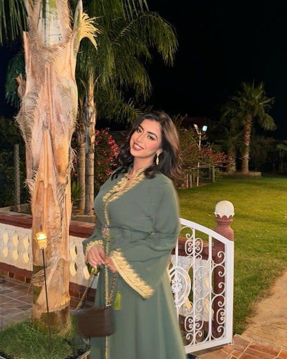 Elegant Moroccan Caftan: Modern Design with Gold Embroidery