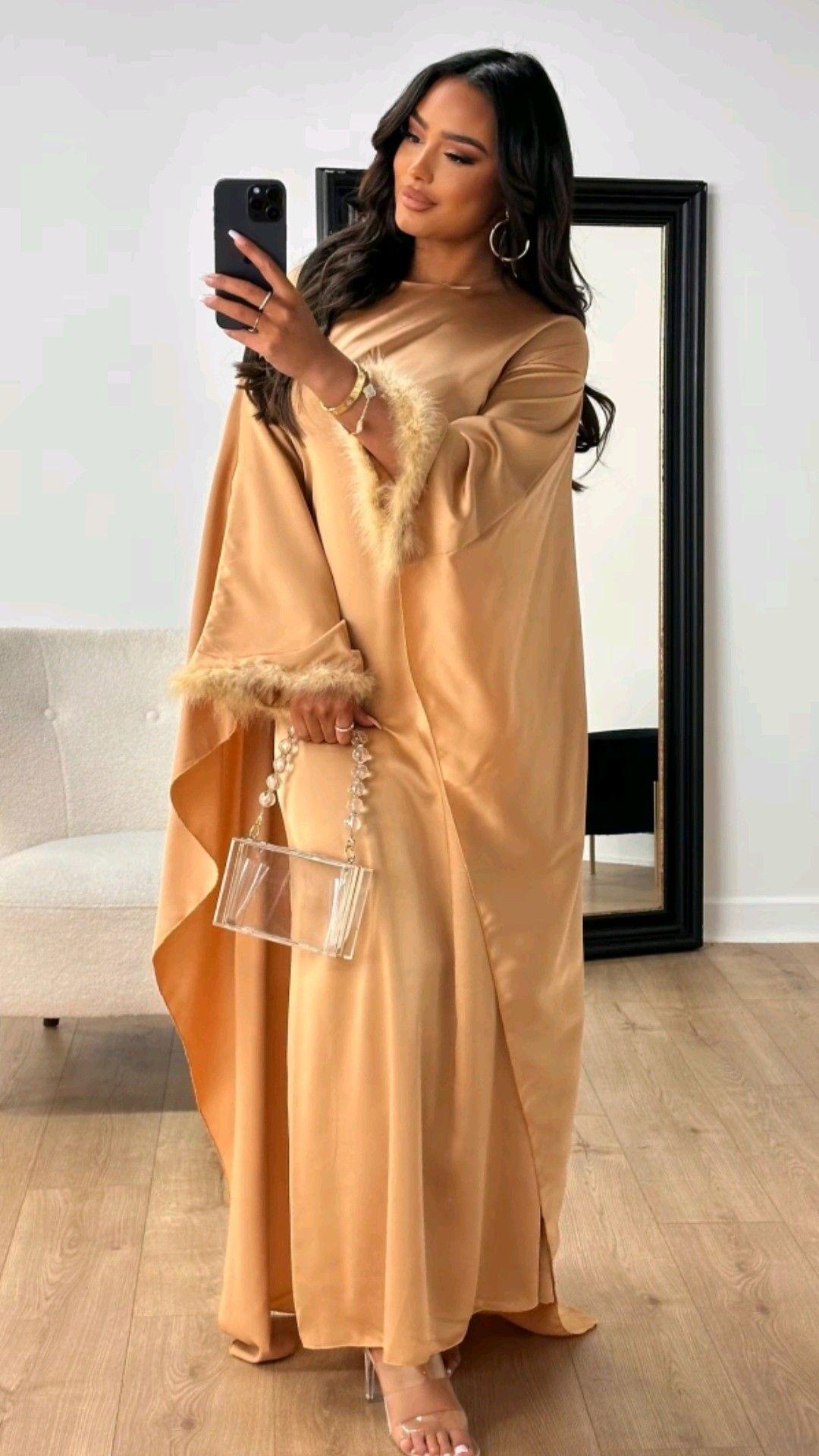 Timeless Elegance: Luxe Abaya with Feather Cuffs– Available in Multiple Colors